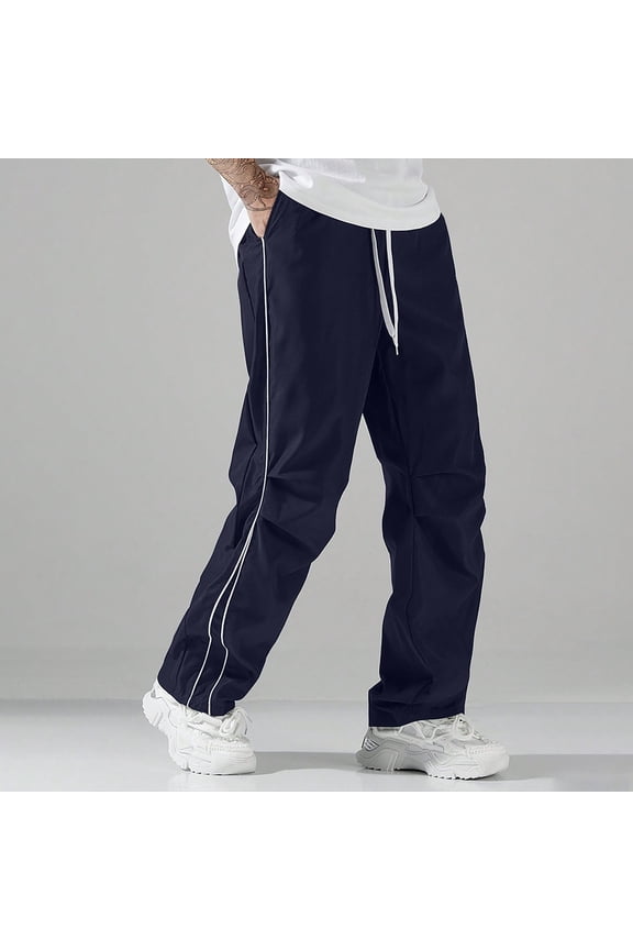 Lightweight Pants Men Elastic Waist Drawstring Track Pants Breathable Quick Dry Running Training Open Bottoms with Pockets Navy,S
