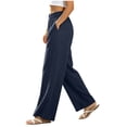 thumbnail image 1 of Mifsaly Lightweight Summer Pants Women High Waisted Wide Leg Flowy Linen Pant with Pockets Comfortable Relaxed Fit Work Travel Office Casual Clothes Navy,XXL, 1 of 9