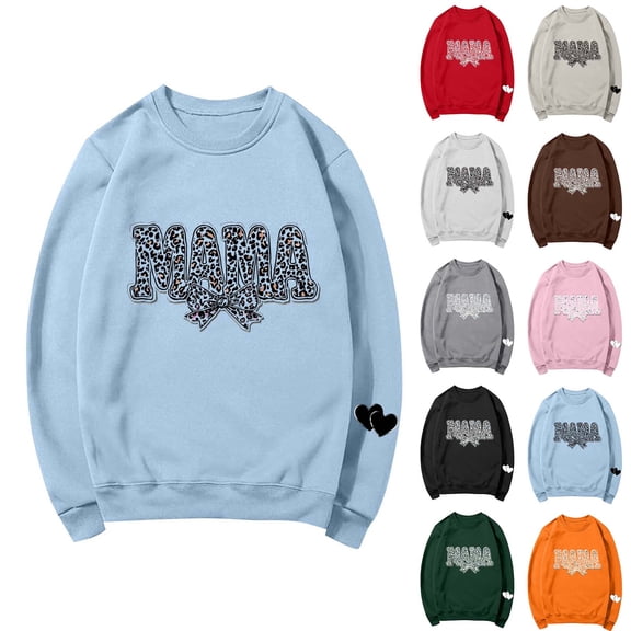 Mifsaly Lightweight Sweatshirts for Women Mama-Print Oversized Long Sleeve Sweatshirt Gym Workout Fashion Pullover Tops Going Out Spring Fall Streetwear M