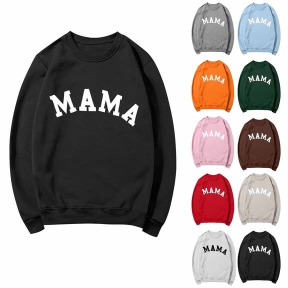 Mifsaly Lightweight Sweatshirts for Women Mama-Print Oversized Long Sleeve Sweatshirt Gym Workout Fashion Pullover Tops Going Out Spring Fall Streetwear XXL