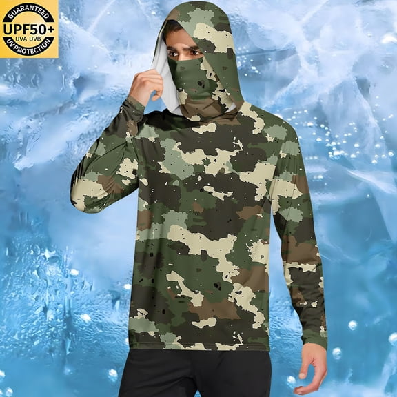 Mifsaly Lightweight Zip Up Hoodie Men Upf 50  Sun Protection Shirts Camouflage Lightweight Summer Hoodies Hunting Outdoor Sweatshirt with Mask L