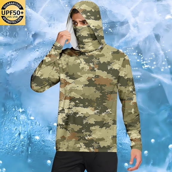 Mifsaly Lightweight Zip Up Hoodie Men Upf 50  Sun Protection Shirts Camouflage Lightweight Summer Hoodies Hunting Outdoor Sweatshirt with Mask M