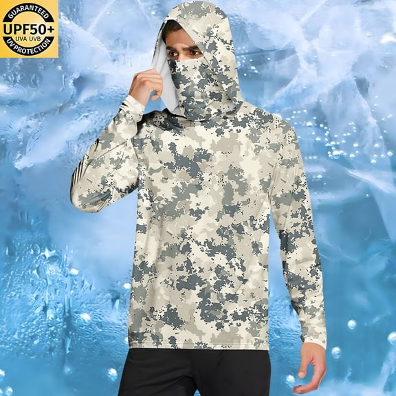 Mifsaly Lightweight Zip Up Hoodie Men Upf 50  Sun Protection Shirts Camouflage Lightweight Summer Hoodies Hunting Outdoor Sweatshirt with Mask M