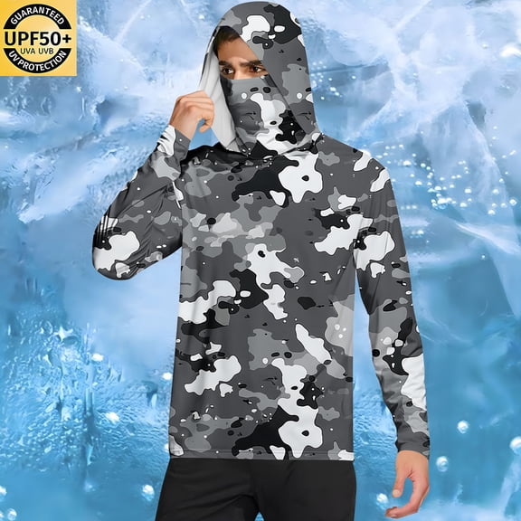 Mifsaly Lightweight Zip Up Hoodie Men Upf 50  Sun Protection Shirts Camouflage Lightweight Summer Hoodies Hunting Outdoor Sweatshirt with Mask M