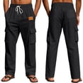thumbnail image 1 of Mifsaly Linen Cargo Pants Men Summer Wide Leg Lightweight Summer Beach Trousers with Multi Pockets Elastic Waist Drawstring Breathable Cotton Tracksuit Bottoms XL, 1 of 5