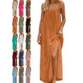 thumbnail image 1 of Mifsaly Linen Dress Women Spaghetti Straps Flowy Maxi Backless Dresses Lightweight Side Slit Back Drawstring Beach Sundresses Summer Cover Up Boho Clothes M, 1 of 7