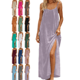 thumbnail image 1 of Mifsaly Linen Dress Women Spaghetti Straps Flowy Maxi Backless Dresses Lightweight Side Slit Back Drawstring Beach Sundresses Summer Cover Up Boho Clothes L, 1 of 7