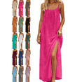 thumbnail image 1 of Mifsaly Linen Dress Women Spaghetti Straps Flowy Maxi Backless Dresses Lightweight Side Slit Back Drawstring Beach Sundresses Summer Cover Up Boho Clothes L, 1 of 7