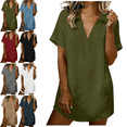 thumbnail image 1 of Mifsaly Linen Dresses for Women V-Neck Short Sleeve Mini Tshirt Dress Summer Beach Vacation Sundress L, 1 of 8