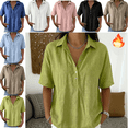 thumbnail image 1 of Mifsaly Linen Henley Shirts for Women Short Sleeve V Neck Button Down Blouses Collared Casual Loose Summer Tops Comfortable Lightweight Office Work Outfits L, 1 of 5