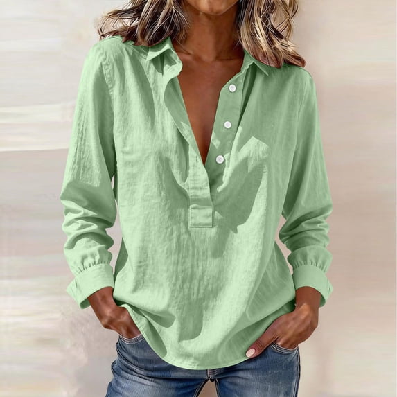 Mifsaly Linen Long Sleeve Shirt Women Collared Button Down Oversized Shirts Lightweight Casual Summer Beach Office Work Outfits 2026 M