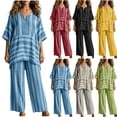 thumbnail image 1 of Mifsaly Linen Pant Sets Women 2 Piece Outfits Oversized Striped Tunic Top and Relaxed Fit Wide Leg Pant Lightweight Breathable Summer Vacation Matchinglounge Clothes Blue,XL, 1 of 5