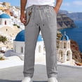 thumbnail image 1 of Mifsaly Linen Pants Men Baggy Wide Leg Summer Casual Pant Button Front Lightweight Breathable Office Work Lounge Trousers with Pockets M, 1 of 9