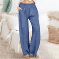 thumbnail image 1 of Mifsaly Linen Pants Women High Waisted Wide Leg Pant Smocked Elastic Waist Loose Fit Flowy Trousers Summer Beach Vacation Work Slacks with Pockets M, 1 of 6