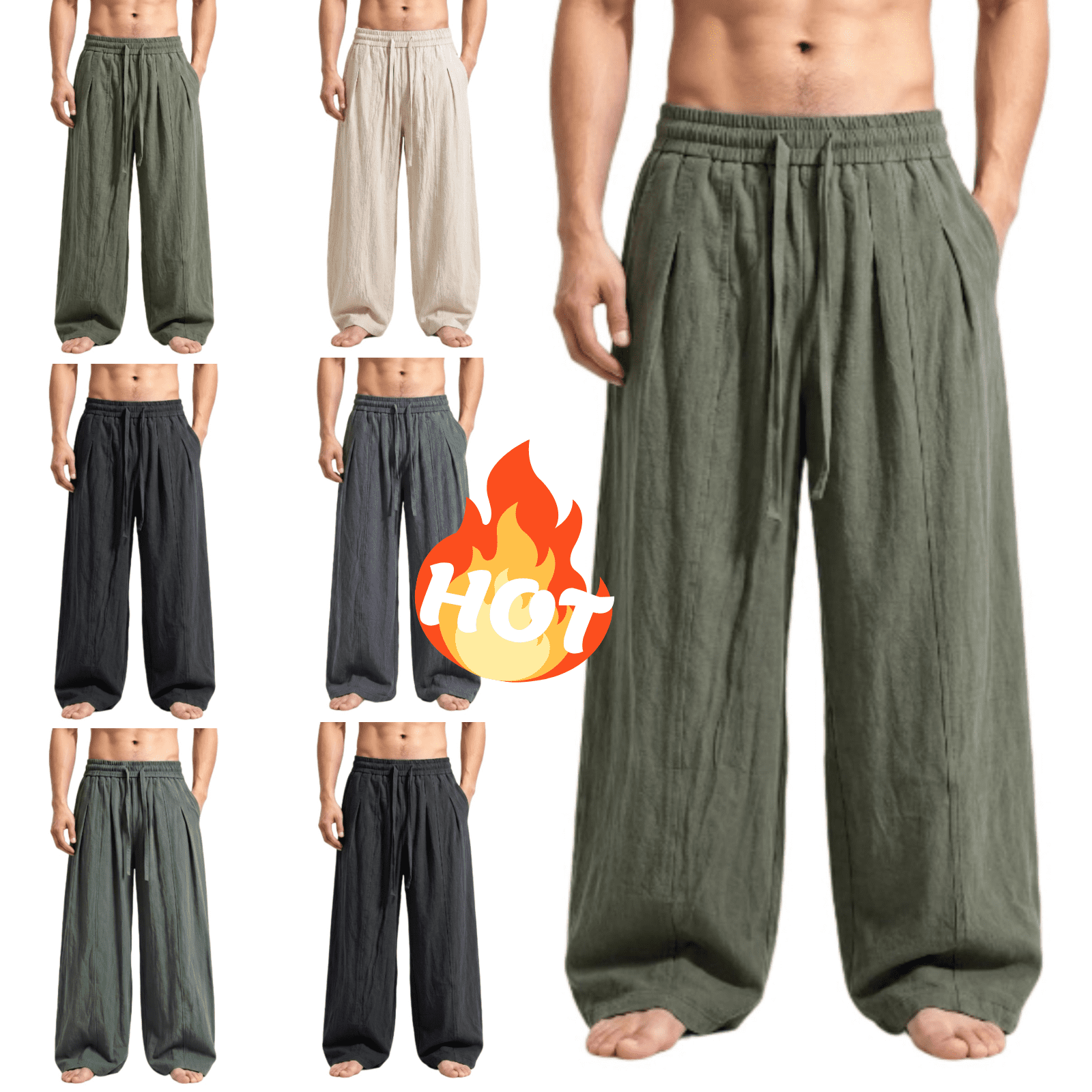 Mifsaly Linen Pants for Men Loose Fit Elastic Waist Drawstring