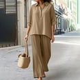thumbnail image 1 of Mifsaly Linen Sets Women 2 Piece Lightweight Wide Leg Pants Button Down Collared Top Casual Work Summer Matching Outfit L, 1 of 6