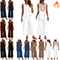 thumbnail image 1 of Mifsaly Linen Sets for Women 2 Piece Summer Sleeveless Top Hollow-Out Back Tank Tops Lightweight Wide Leg Pants Casual Loose Matching Outfit Beach Vacation XXL, 1 of 9