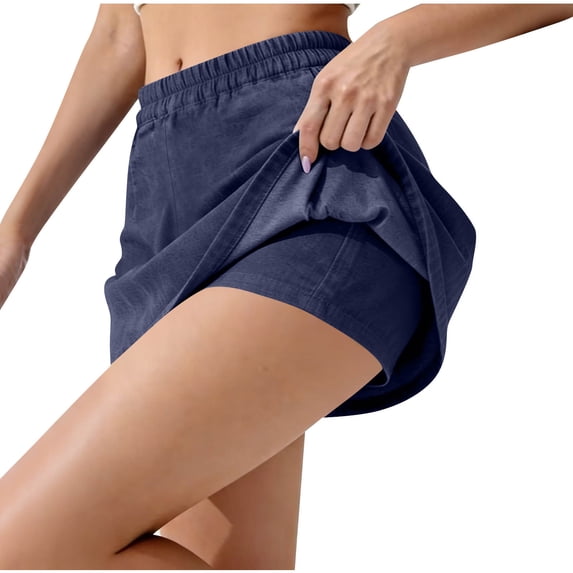 Mifsaly Linen Skort for Women High Waisted Elastic Waistband A-Line Mini Skorts Lightweight Breathable Everyday Wear Flattering Summer Clothes Blue,S