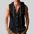 thumbnail image 1 of Mifsaly Linen Sleeveless Hoodie Men Button up Hooded Shirts Drawstring Lightweight Travel Vacation Summer Beach Tops with Pockets M, 1 of 6