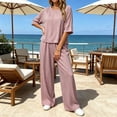thumbnail image 1 of Mifsaly Linen Two Piece Set Women Oversized Short Sleeve T-Shirt and High Waisted Wide Leg Pants Soft Comfortable Travel Vacation Summer Matching Lounge Outfits Pink,M, 1 of 6