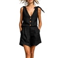 thumbnail image 1 of Mifsaly Linen Two Piece Set Women Tie Strap Sleeveless V-Neck Button Down Tops and High Waist Shorts Lightweight Casual Summer Travel Beach Outfits Black,XL, 1 of 6