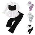 thumbnail image 1 of Mifsaly Little Girls 2 Piece Outfits Set Long Sleeve Button Down Peplum Shirt Tops and Ribbed Flare Pants Kids Fall Spring Clothes for School Daily Wear Fashion Boutique Suit, 1 of 9