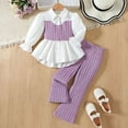 thumbnail image 1 of Mifsaly Little Girls 2 Piece Outfits Set Long Sleeve Button Down Peplum Shirt Tops and Ribbed Flare Pants Kids Fall Spring Clothes for School Daily Wear Fashion Boutique Suit, 1 of 9