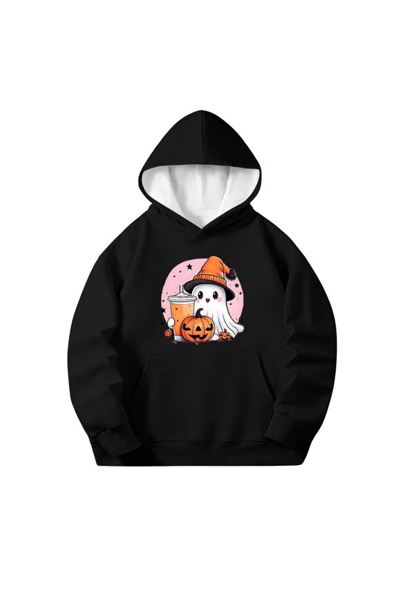 Little Girls Boys Halloween Hoodie Cute Ghost Long Sleeve Hooded Sweatshirt Kids Comfortable Fall Winter Warm Outerwear for Holiday Party