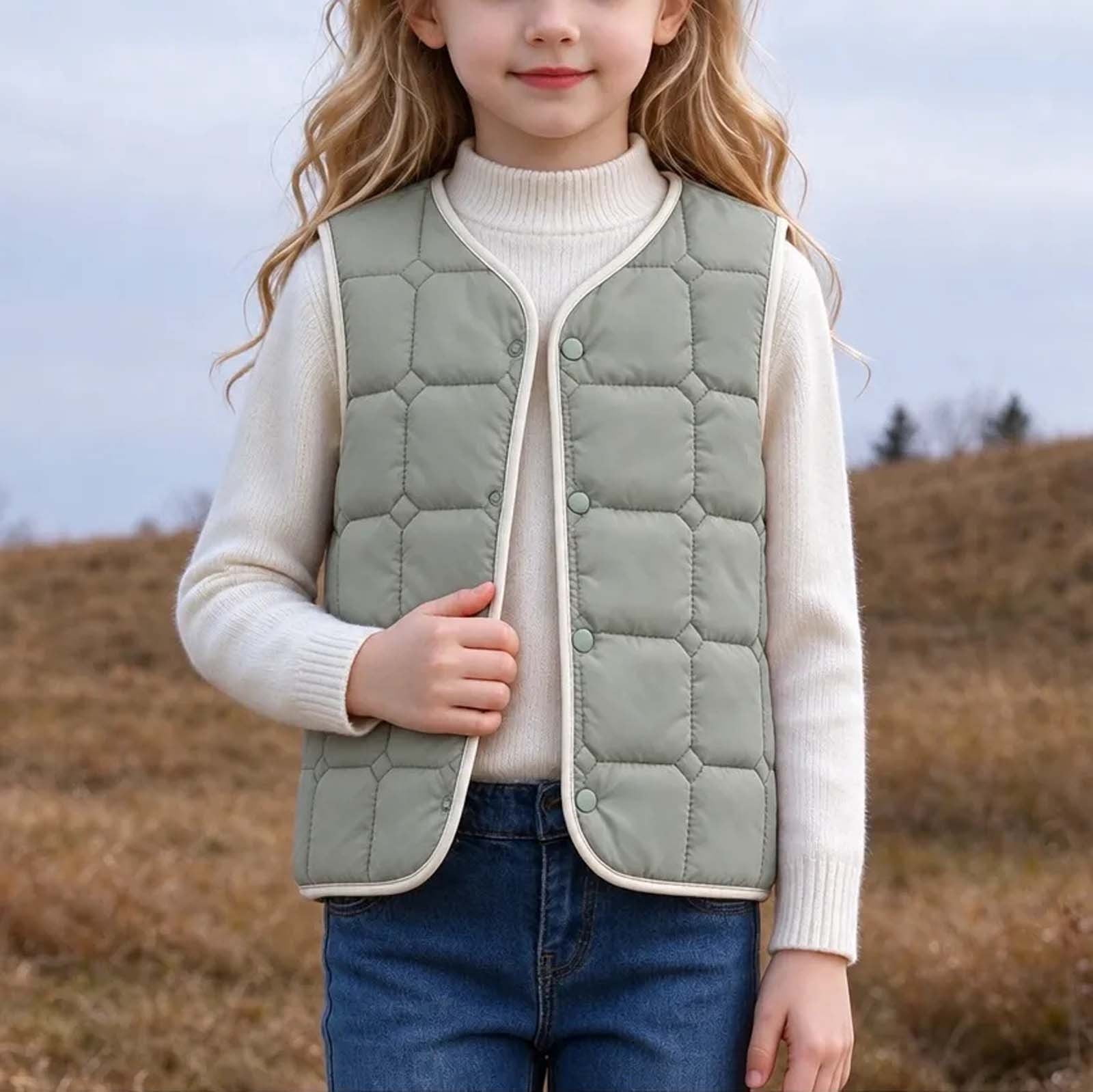 Brooch Base Mifsaly Little Girls Puffer Vests Infant Kids Snap Button V Neck Sherpa ...
