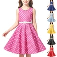 thumbnail image 1 of Mifsaly Little Girls Sleeveless Dress Polka Dot Vintage A Line Dresses Elegant Wedding Birthday Party Summer Casual Gowns with Matching Belt, 1 of 9
