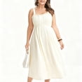 thumbnail image 1 of Mifsaly Long Flowy Linen Dress Women Square Neck A Line Midi Sleeveless Dresses Ruched Bust Adjustable Straps Vacation Sundress Lightweight Elegant Wedding Guest Party Gowns M, 1 of 6
