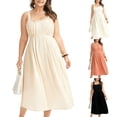 thumbnail image 1 of Mifsaly Long Flowy Linen Dress Women Square Neck A Line Midi Sleeveless Dresses Ruched Bust Adjustable Straps Vacation Sundress Lightweight Elegant Wedding Guest Party Gowns XL, 1 of 6