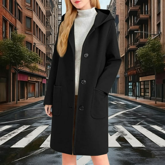Mifsaly Long Pea Coats for Women with Hood Single Breasted Trench Coat Soild Color Casual Warm Winter Outerwear with Pockets 2025 Fashion Streetwear Fit Work Travel