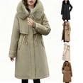 thumbnail image 1 of Mifsaly Long Quilted Jacket Women Zip up Hooded Thicken Warm Padded Coats Oversized Faux Fur Hood Long Sleeve Down Jackets Buttons Soild Color Tunic Winter Outerwear with Pockets, 1 of 5