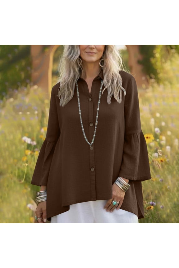 Long Sleeve Button Up Shirts Women Linen Tops Collared Lightweight Oversized Tshirts Maternity Dressy Casual Blouses Travel Vacation Summer Top XXL