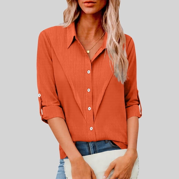 Mifsaly Long Sleeve Shirt for Women Linen Shirts Collared Button Up Business Casual Work Blouses Plus Size Summer Tops Lightweight Everyday Outfits L