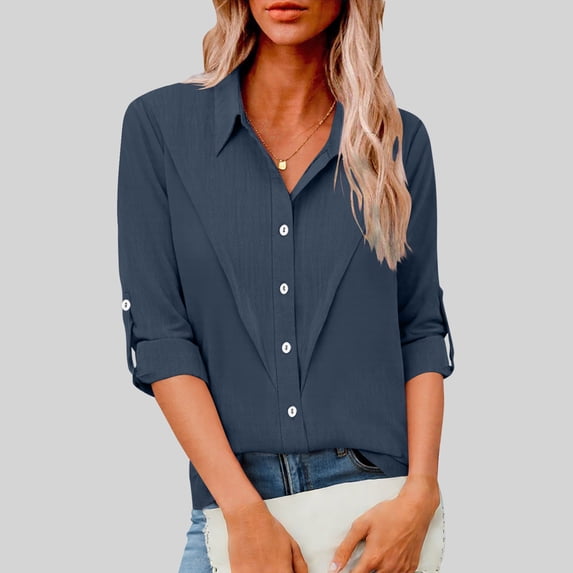 Mifsaly Long Sleeve Shirt for Women Linen Shirts Collared Button Up Business Casual Work Blouses Plus Size Summer Tops Lightweight Everyday Outfits M