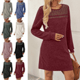 thumbnail image 1 of Mifsaly Long Sleeve Sweater Dress for Women 2026 Ribbed Knit Dress Holiday Lace Patchwork Wedding Guest Dressy Casual Gowns Fall Winter Spring Workwear S, 1 of 10
