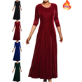 thumbnail image 1 of Mifsaly Long Sleeve Velvet Maxi Dress for Women Crewneck Velvet Cocktail Dresses Elegant Ruched Stretchy Gowns Business Festival Party Fashion Outfits Red M, 1 of 5