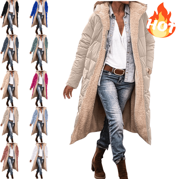 Mifsaly Long Winter Coats for Women Fleece Lined Zip up Hooded Padded Jacket Reversible Thicken Warm Sherpa Quilted Coat Long Sleeve Soild Parka Outerwear Oversized Thermal Puffer Jacket with Pockets