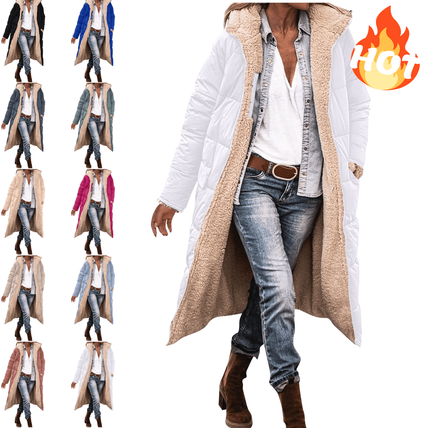 Mifsaly Long Winter Coats for Women Fleece Lined Zip up Hooded