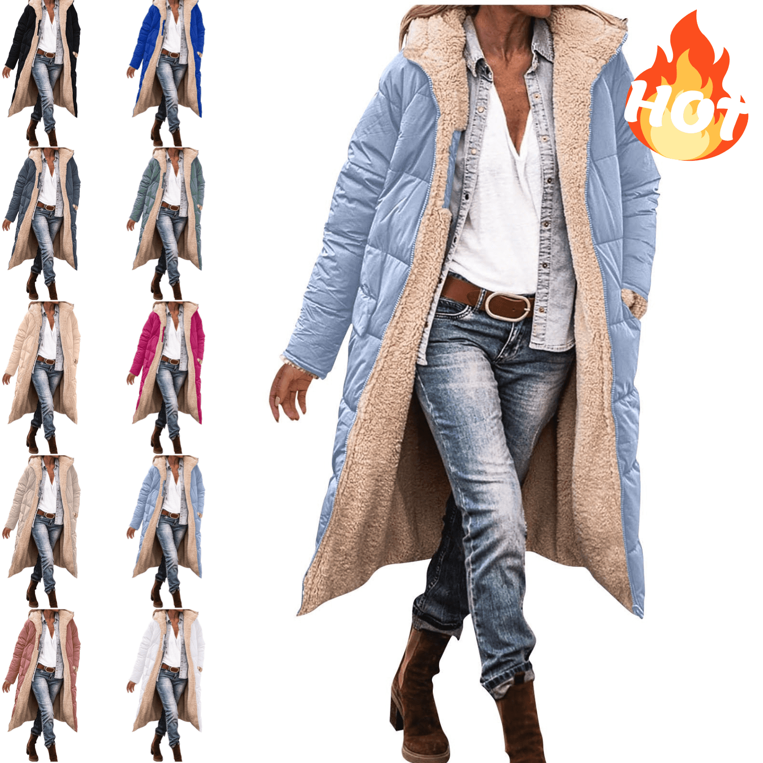 Mifsaly Long Winter Coats for Women Fleece Lined Zip up Hooded