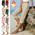 thumbnail image 1 of Mifsaly Loose Capri Pants for Women Side Button Summer Casual Capris Lightweight Flowy Travel Everyday High Waisted Cropped Trousers with Pockets Pink,S, 1 of 5