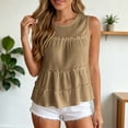 thumbnail image 1 of Mifsaly Loose Tank Tops for Women Tiered Smocked Crewneck Sleeveless Blouses Comfy Ribbed Casual Summer Ruffle Flowy Cami Shirts Khaki,L, 1 of 9