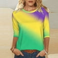 thumbnail image 1 of Mifsaly Mardi Gras Shirt for Women Color Block Print Crewneck 3/4 Sleeve Blouse Lightweight Dressy Casual T-Shirts Baggy Festival Carnival Pullover Tops Spring Summer Funny Party Basic Outfits M, 1 of 9