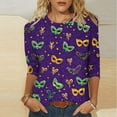 thumbnail image 1 of Mifsaly Mardi Gras Shirts for Women Color Block 3/4 Sleeve Blouse Glitter Print Loose Casual T-Shirts Funny Festival Carnival Shirt 2026 Fashion Party Outfits M, 1 of 5