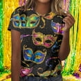 thumbnail image 1 of Mifsaly Mardi Gras T Shirts for Women Glitter Mask Print Short Sleeve Shirts Colorful Festival Party Tops Carnival Casual Loose Fit T-Shirts Spring Summer Outfits XL, 1 of 6
