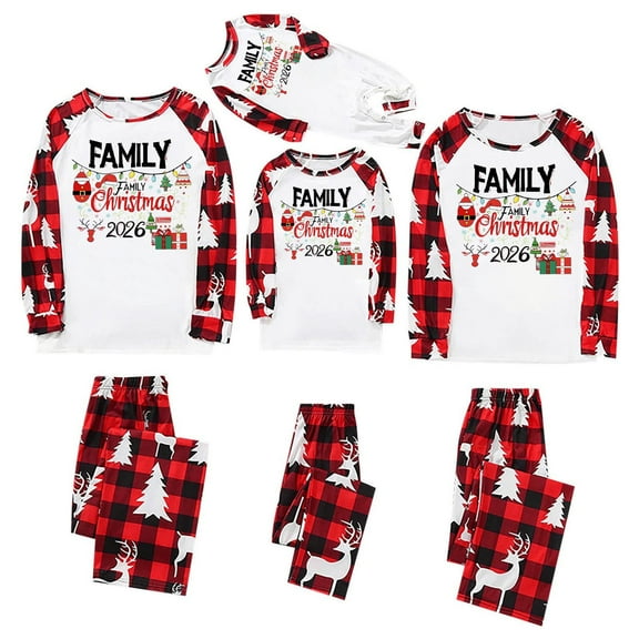 Mifsaly Matching Christmas Pajamas Set Holidays Xmas Funny Print Pjs 2 Piece Bright and Merry Pullover Sleepwear Loose Long Sleeve Nightwear Classic Plaid High Waist Pants 2025 Festival Homewear