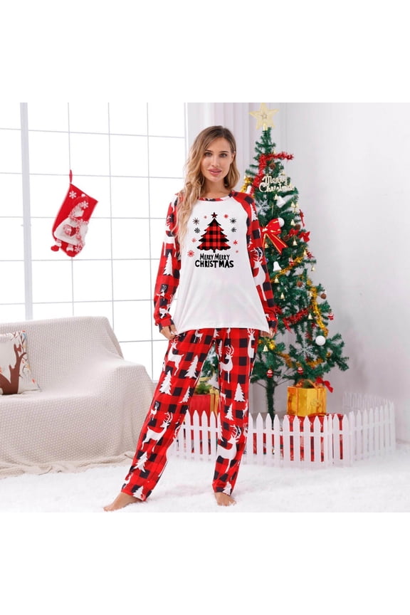 Matching Family Christmas Pajama Sets Xmas Snowflake Pjs 2 Piece Holiday Pullover Sleepwear Long Sleeve Nightwear Bright and Merry Plaid Pants 2025 Festival Loungewear Funny Gifts