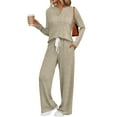 thumbnail image 1 of Mifsaly Matching Lounge Sets for Women Knit Ribbed Loungewear Trendy V-Neck 3 Buttons Long Sleeve Pullover Tops & Drawstring Straight Leg Pants with Pockets Travel Work Fashion Matching Outfits, 1 of 9
